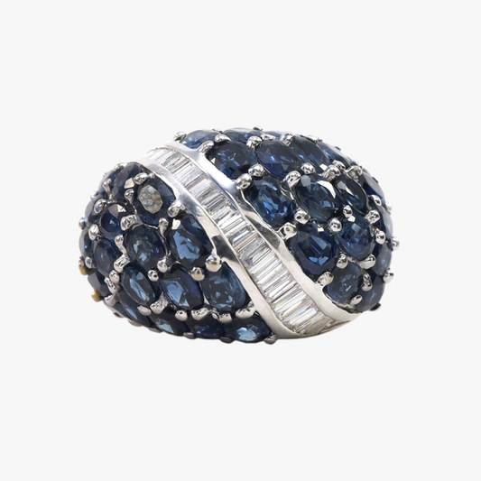 Inel Dom Cu Diamante & Safire din Aur Alb 14k