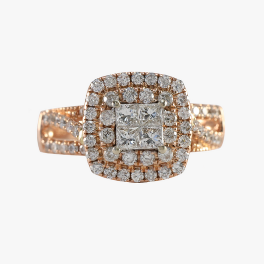 Inel Logodnă cu Diamante din Aur Roz 14k