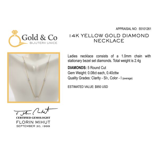 Colier cu Diamante din Aur Galben 14k