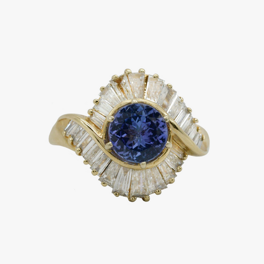 Inel cu Diamante & Tanzanit din Aur Galben 14k