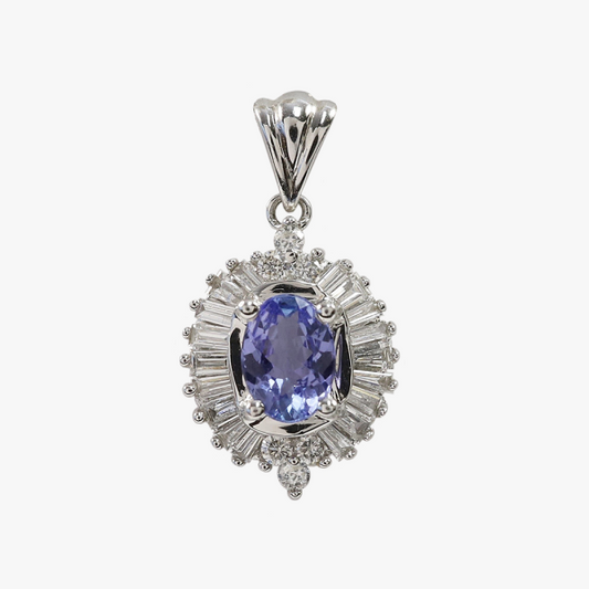 Pandantiv cu Diamante & Tanzanit din Aur Alb 14k