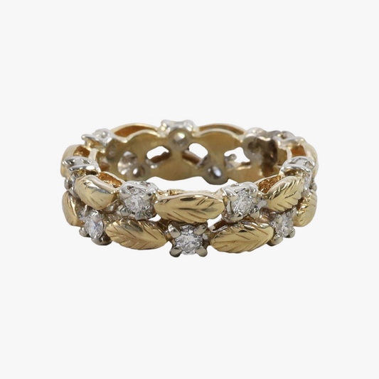 Inel Frunze cu Diamante din Aur Galben 18k