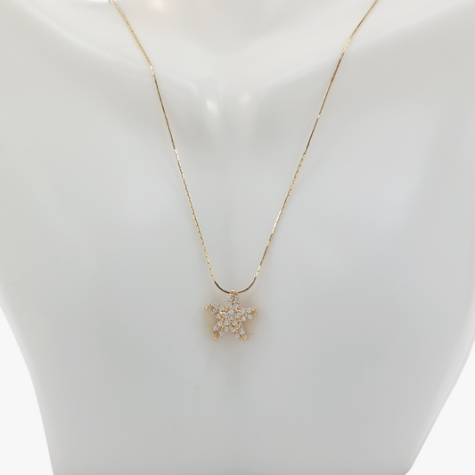 Colier & Pandantiv Stea de Mare cu Diamante din Aur Galben 14k