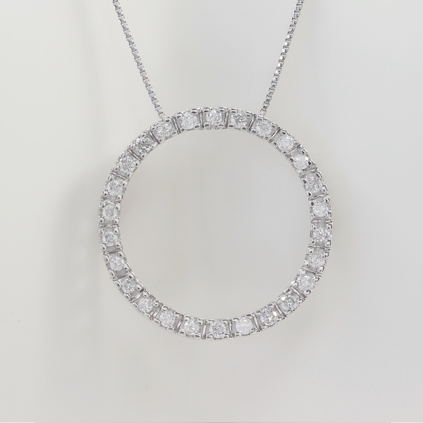 Colier & Pandantiv cu Cerc de Diamante din Aur Alb 14k