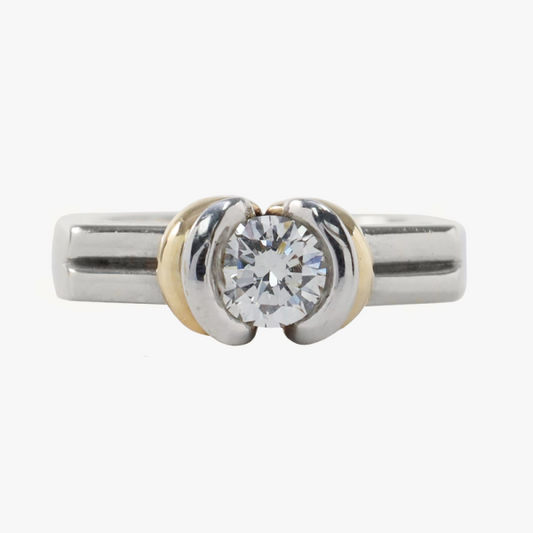 Inel cu Diamant Solitar din Aur Alb Și Galben 14k