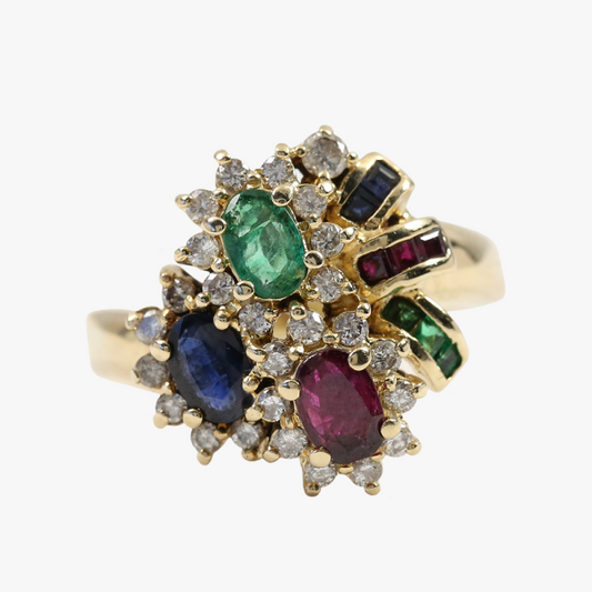 Inel cu Pietre Prețioase din Aur Galben 14k