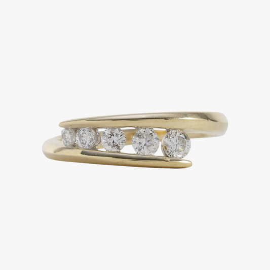 Inel Bypass cu Diamante din Aur Galben 14k