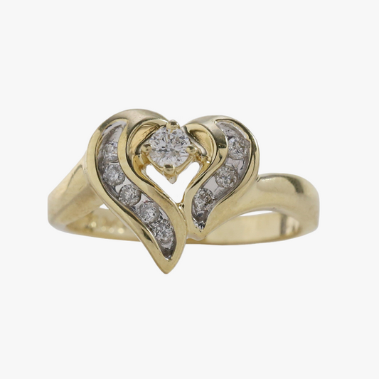 Inel Inima cu Diamante din Aur Galben 14k