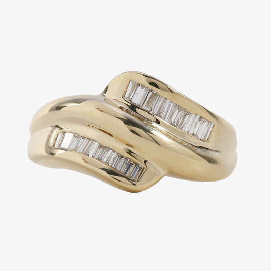 Inel Bypass cu Diamante din Aur Galben 14k