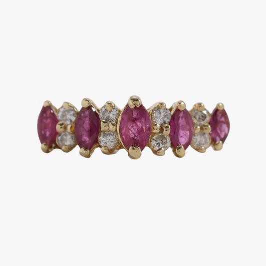 Inel cu Diamante & Rubine din Aur Galben 14k