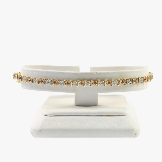 Brăţară Tenis cu Diamante & Rubine din Aur Galben 14k