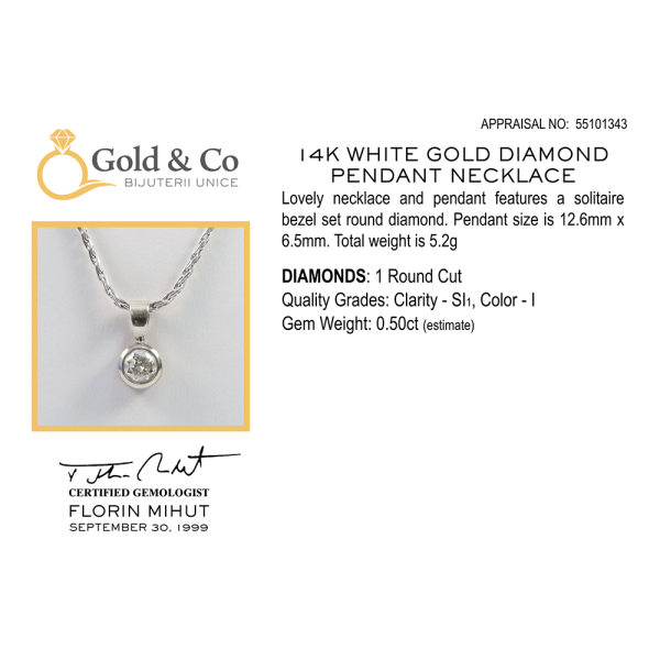 Colier & Pandantiv cu Diamante din Aur Alb 14k