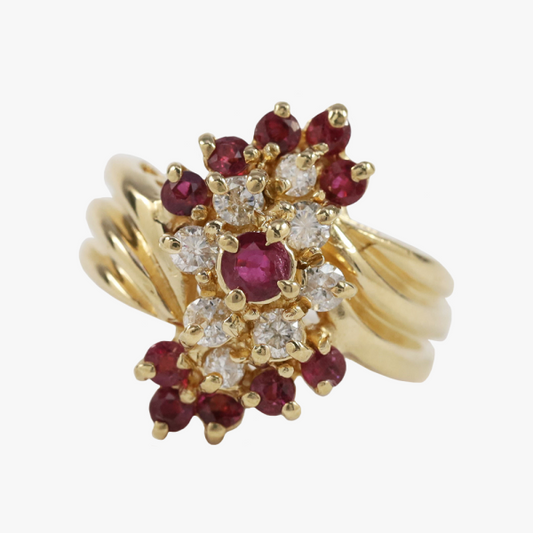 Inel cu Diamante & Rubine din Aur Galben 14k