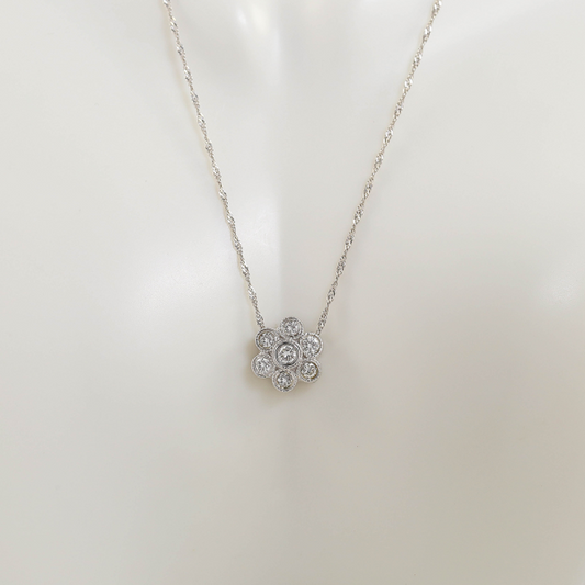 Colier & Pandantiv Floare cu Diamante din Aur Alb 14k
