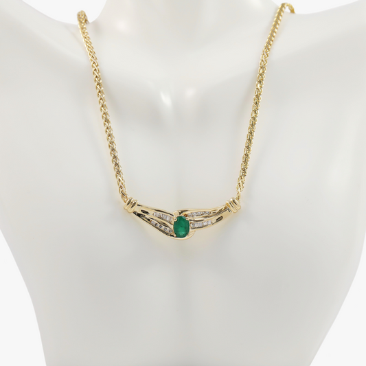 Colier cu Diamante & Smaralde din Aur Galben 14k