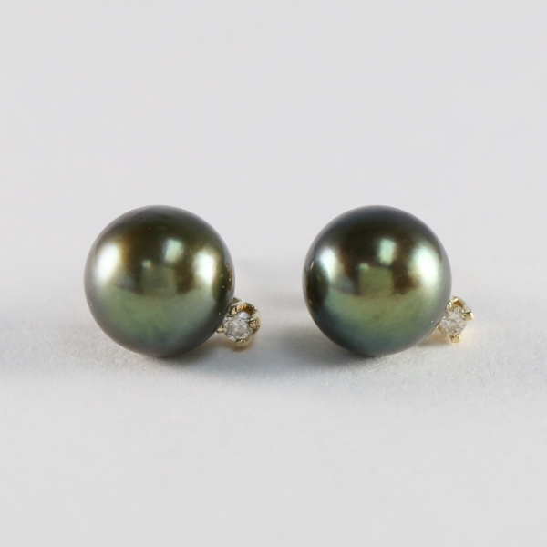 Cercei cu Diamante & Perlă Tahitiană din Aur Galben 14k