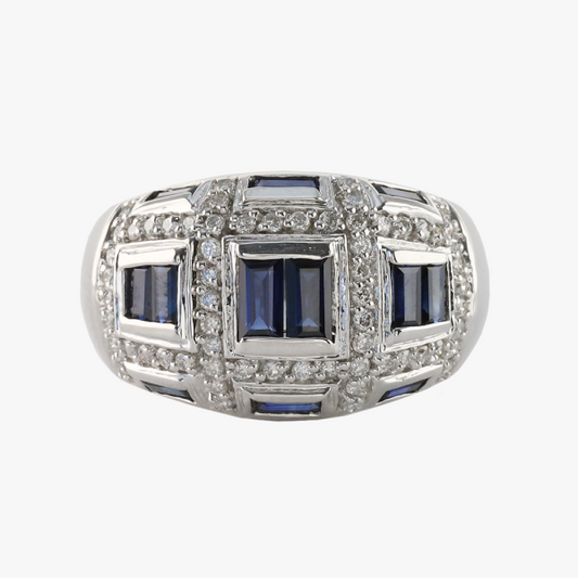 Inel Diamante & Safire din Aur Alb 14k