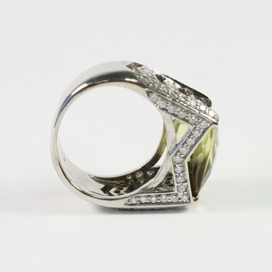 Inel Cu Diamante & Peridot din Aur Alb 18k