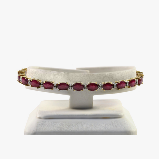 Brăţară Tenis cu Diamante & Rubin din Aur Galben 18k