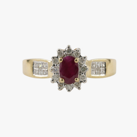 Inel Cu Diamante & Rubin din Aur Galben 14k