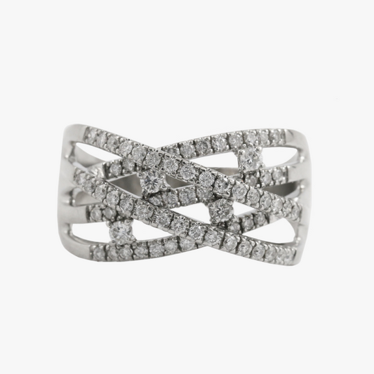Inel Crossover cu Diamante din Aur Alb 14k