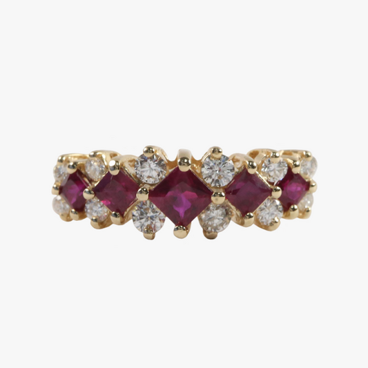 Inel Cu Diamante & Rubin din Aur Galben 14k