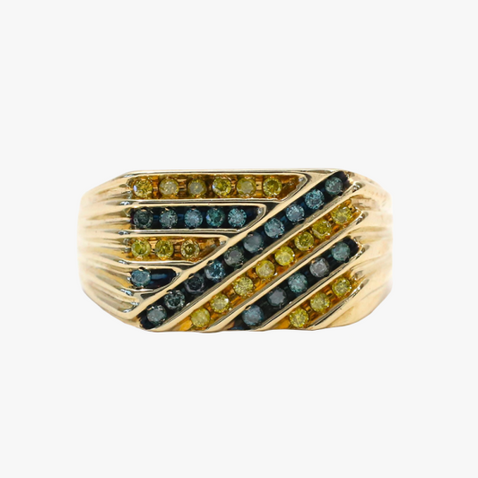 Inel cu Diamante Galben Și Albastru din Aur Galben 10k