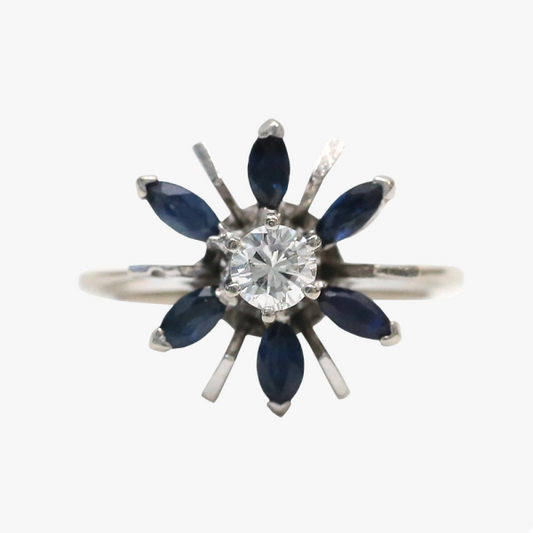Inel cu Safire Și Diamante din Aur Alb 14k