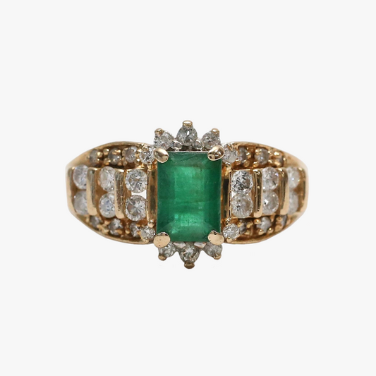 Inel cu Smarald Și Diamante din Aur Galben 14k
