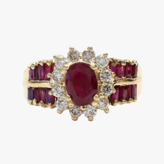 Inel cu Și Rubine Diamante din Aur Galben 14k