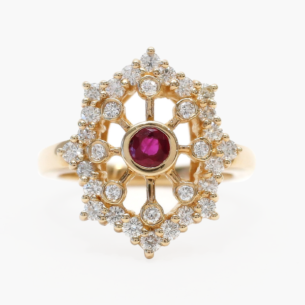 Inel cu Diamante Și Rubine din Aur Galben 14k