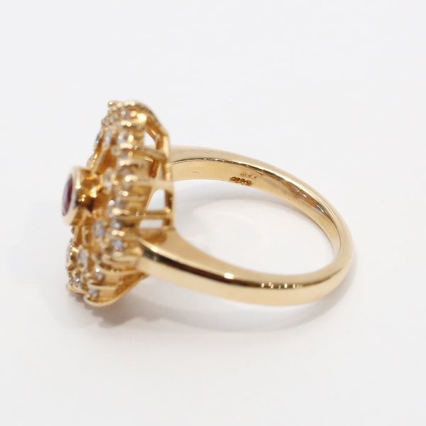 Inel cu Diamante Și Rubine din Aur Galben 14k