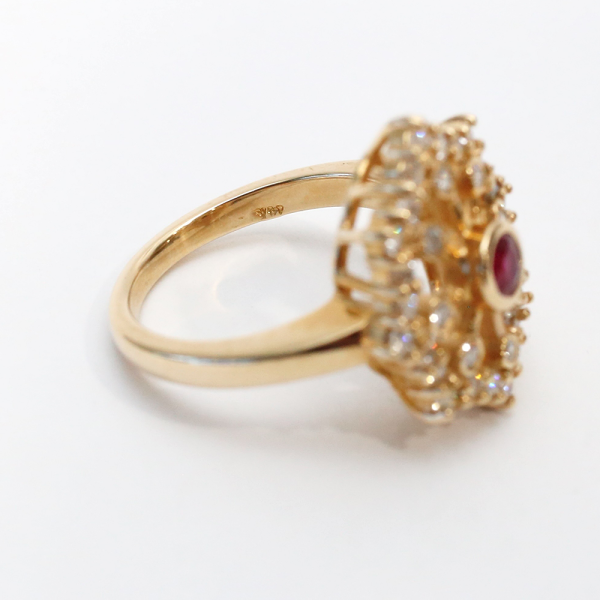 Inel cu Diamante Și Rubine din Aur Galben 14k
