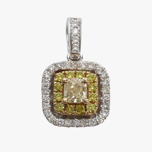 Pandantiv cu Diamante Alb & Galben din Aur Alb 14k