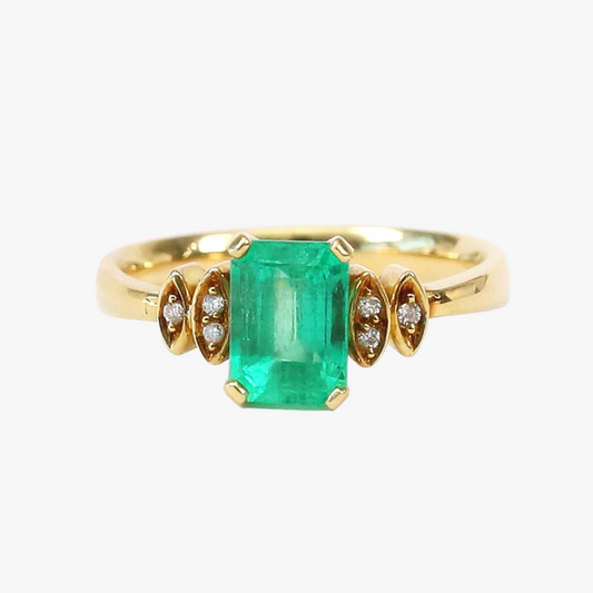 Inel cu Smarald Și Diamante din Aur Galben 18k