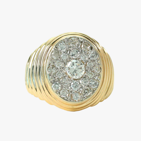 Inel Oval cu Diamante din Aur Galben 14k