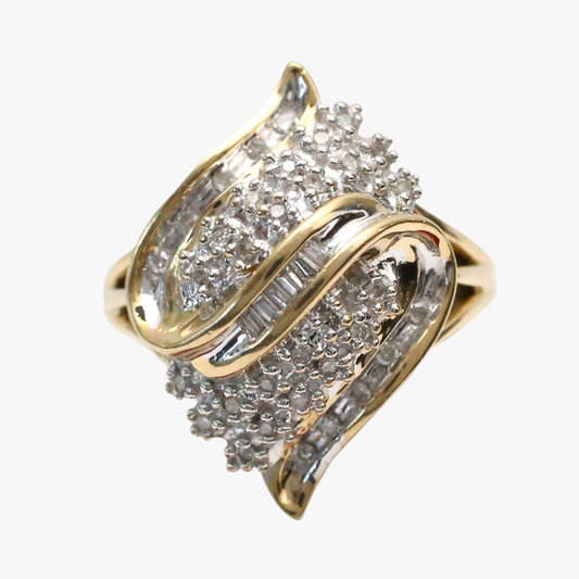 Inel cu Dom Cu Diamante din Aur Galben 10k