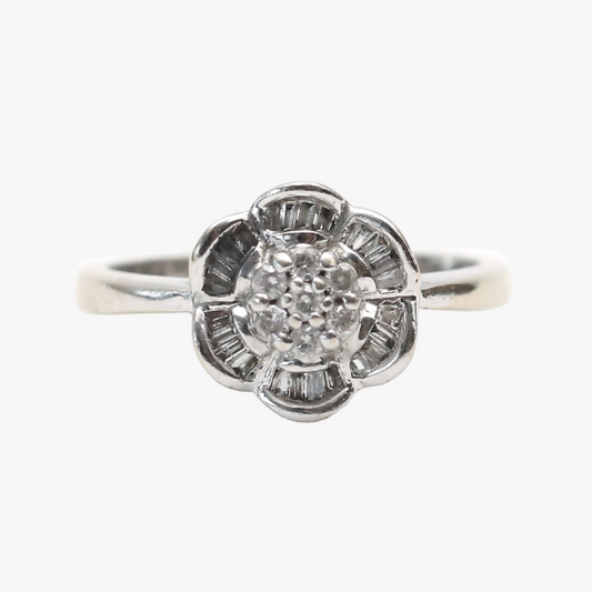 Inel Floral cu Diamante din Aur Alb 10k