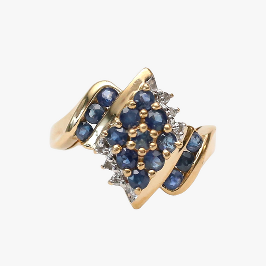 Inel cu Safir Și Diamante din Aur Galben 10k