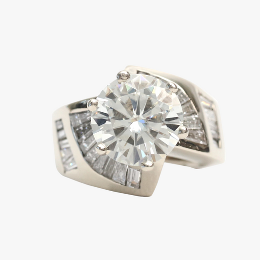 Inel cu Diamante Și Moissanite din Aur Alb 14k