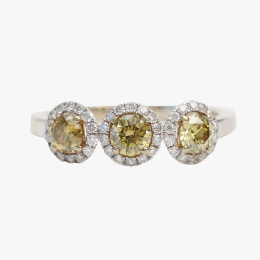 Inel Triplu Aureolă Cu Diamante din Aur Galben 18k