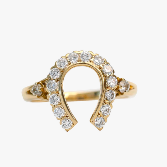 Inel cu Potcoavă cu Diamante din Aur Galben 14k