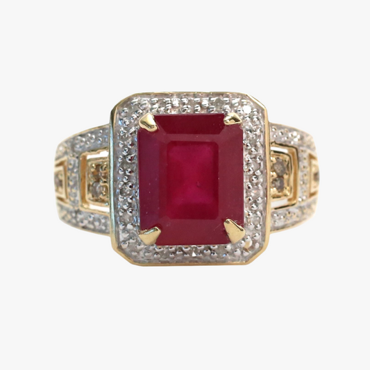 Inel cu Rubine Și Diamante din Aur Galben 10k