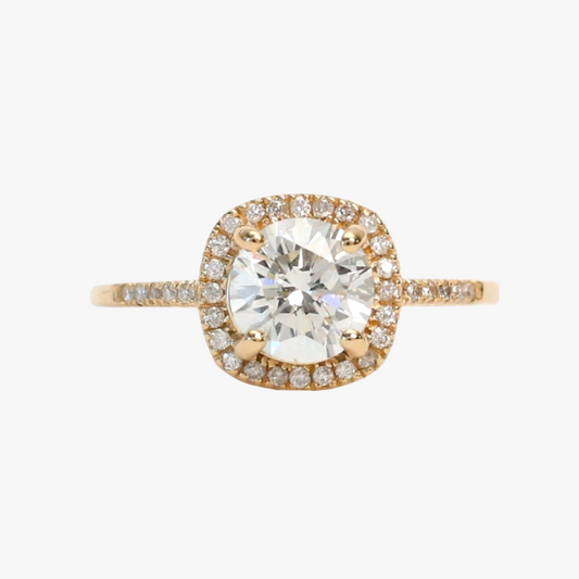 Inel Logodnă Halo cu Diamante din Aur Galben 14k