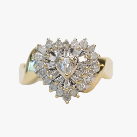 Inel Inimă cu Diamante din Aur Galben 10k