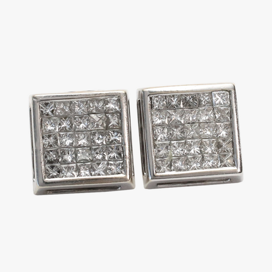 Cercei Pătrați cu Diamante din Aur Alb 18k