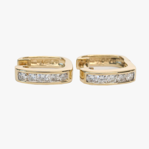 Cercei Cerc Pătrat cu Diamante din Aur Galben 14k