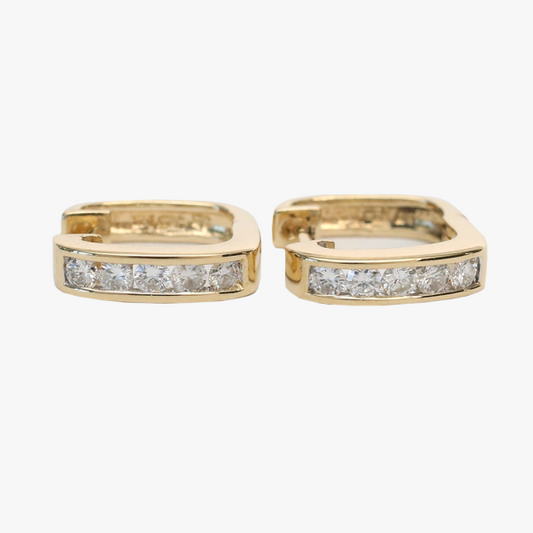 Cercei Cerc Pătrat cu Diamante din Aur Galben 14k