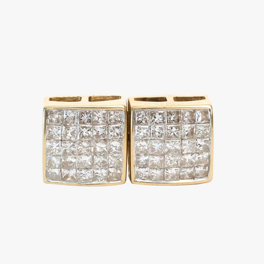 Cercei Pătrați cu Diamante din Aur Galben 14k