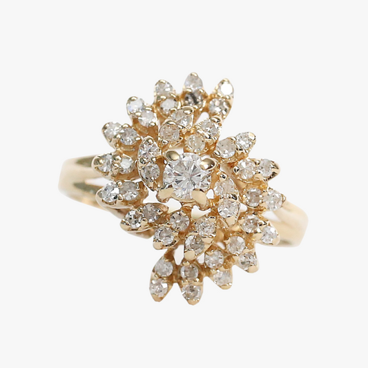 Inel Cocktail cu Diamante din Aur Galben 14k
